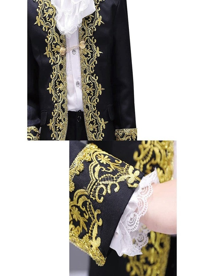 STIOEDYUAN Boy Prince Costume Victorian Gothic Palace Blazer Suit Royal King Outfit Party Cosplay Halloween Costumes Kids (Black, XS) - Image 4